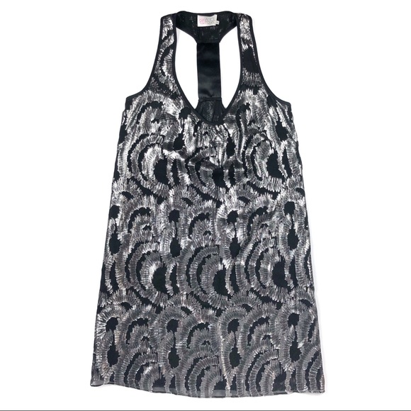 Alice & Trixie Black Racerback Dress with Metallic Silver Pattern Size XS - Picture 1 of 5